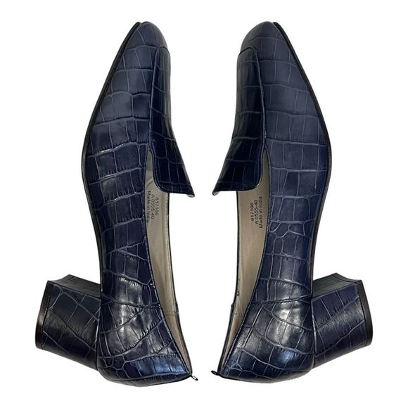 Boden | Navy Leather Croc Block Heel Slip On Loafers EU 40 Casual Classic 8.5 - Picture 8 of 11